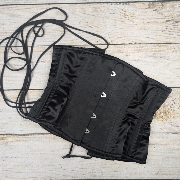 Unbranded Accessories - Black Satin Underbust Steel boned Corset Waist Cincher Lace Up Size 22